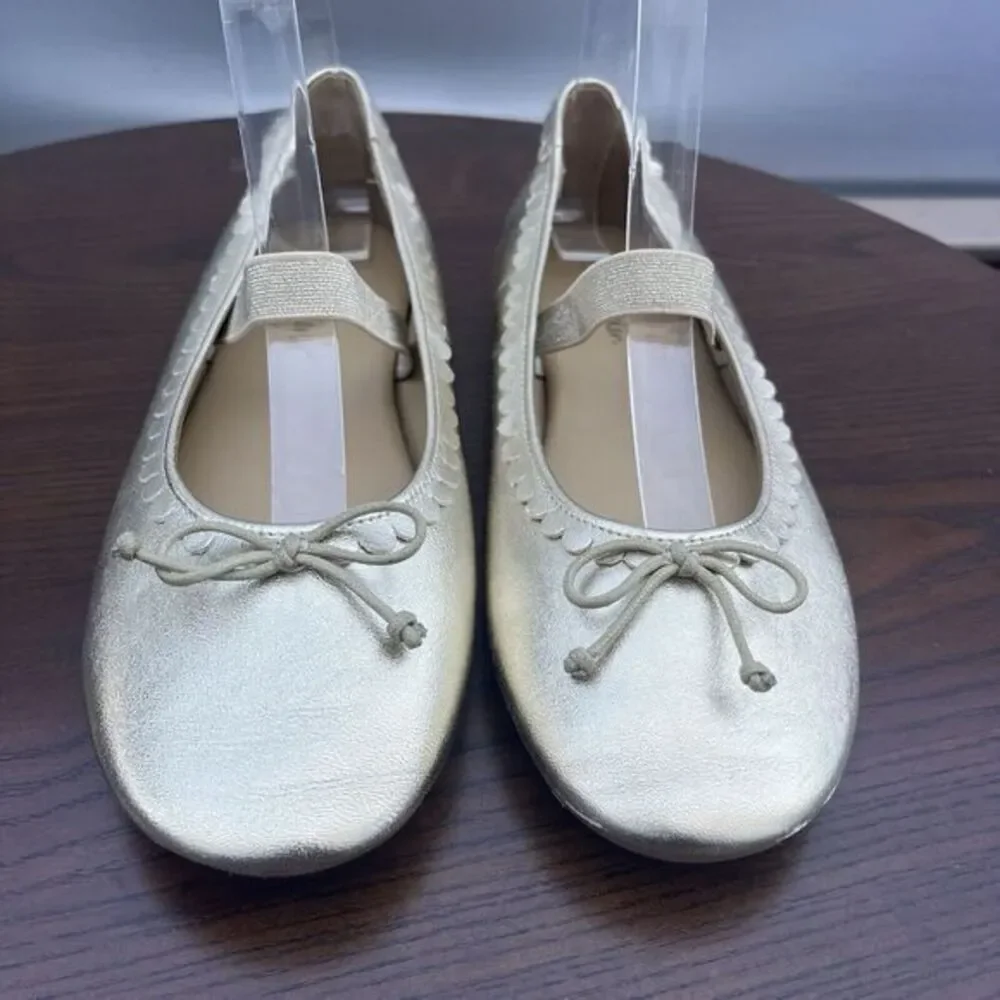 MiniBoden Ballet Flat Shoes Girls 5.5 / 38 Gold Leather Comfort Slip‎ On C1490
